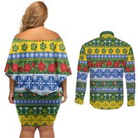 Solomon Islands Christmas Couples Matching Off Shoulder Short Dress and Long Sleeve Button Shirt The Solomons Melanesian Meri Krismas LT14 - Polynesian Pride