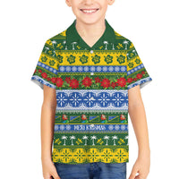 Solomon Islands Christmas Family Matching Off The Shoulder Long Sleeve Dress and Hawaiian Shirt The Solomons Melanesian Meri Krismas LT14 Son's Shirt Green - Polynesian Pride