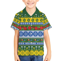 Solomon Islands Christmas Family Matching Off Shoulder Short Dress and Hawaiian Shirt The Solomons Melanesian Meri Krismas LT14 Son's Shirt Green - Polynesian Pride