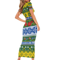 Solomon Islands Christmas Family Matching Short Sleeve Bodycon Dress and Hawaiian Shirt The Solomons Melanesian Meri Krismas LT14 - Polynesian Pride