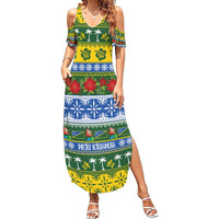 Solomon Islands Christmas Family Matching Summer Maxi Dress and Hawaiian Shirt The Solomons Melanesian Meri Krismas LT14 Mom's Dress Green - Polynesian Pride