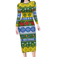 Solomon Islands Christmas Long Sleeve Bodycon Dress The Solomons Melanesian Meri Krismas LT14 Long Dress Green - Polynesian Pride