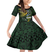 Solomon Islands Family Matching Off Shoulder Short Dress and Hawaiian Shirt 677 Proud Crocodile Melanesian Pattern LT14 Daughter's Dress Black - Polynesian Pride