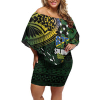 Solomon Islands Family Matching Off Shoulder Short Dress and Hawaiian Shirt 677 Proud Crocodile Melanesian Pattern LT14 Mom's Dress Black - Polynesian Pride