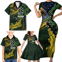 Solomon Islands Family Matching Short Sleeve Bodycon Dress and Hawaiian Shirt 677 Proud Crocodile Melanesian Pattern LT14 - Polynesian Pride