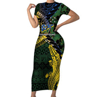 Solomon Islands Family Matching Short Sleeve Bodycon Dress and Hawaiian Shirt 677 Proud Crocodile Melanesian Pattern LT14 Mom's Dress Black - Polynesian Pride