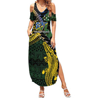 Solomon Islands Family Matching Summer Maxi Dress and Hawaiian Shirt 677 Proud Crocodile Melanesian Pattern LT14 Mom's Dress Black - Polynesian Pride