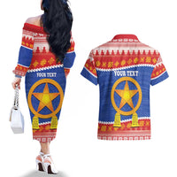 Personalized The Philippines Christmas Couples Matching Off The Shoulder Long Sleeve Dress and Hawaiian Shirt Pilipinas Parol - Maligayang Pasko! LT14 - Polynesian Pride