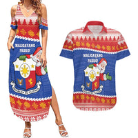 Personalized The Philippines Christmas Couples Matching Summer Maxi Dress and Hawaiian Shirt Pilipinas Parol - Maligayang Pasko! LT14 Blue - Polynesian Pride