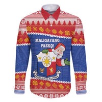Personalized The Philippines Christmas Family Matching Off The Shoulder Long Sleeve Dress and Hawaiian Shirt Pilipinas Parol - Maligayang Pasko! LT14 Dad's Shirt - Long Sleeve Blue - Polynesian Pride