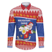 Personalized The Philippines Christmas Family Matching Puletasi and Hawaiian Shirt Pilipinas Parol - Maligayang Pasko! LT14 Dad's Shirt - Long Sleeve Blue - Polynesian Pride