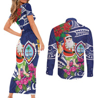 Guam Christmas Couples Matching Short Sleeve Bodycon Dress and Long Sleeve Button Shirt Poinsettia With Bougainvillea - Felis Pasgua! LT14 - Polynesian Pride