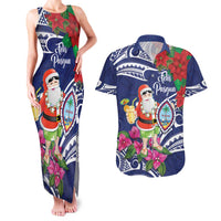 Guam Christmas Couples Matching Tank Maxi Dress and Hawaiian Shirt Poinsettia With Bougainvillea - Felis Pasgua! LT14 Blue - Polynesian Pride
