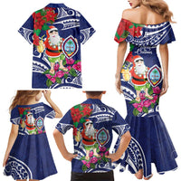 Guam Christmas Family Matching Mermaid Dress and Hawaiian Shirt Poinsettia With Bougainvillea - Felis Pasgua!