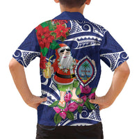 Guam Christmas Family Matching Off Shoulder Short Dress and Hawaiian Shirt Poinsettia With Bougainvillea - Felis Pasgua! LT14 - Polynesian Pride