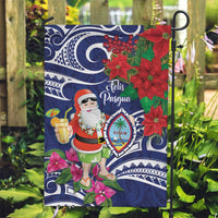Guam Christmas Garden Flag Poinsettia With Bougainvillea - Felis Pasgua! LT14 Garden Flag Blue - Polynesian Pride