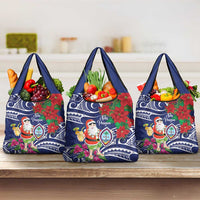Guam Christmas Grocery Bag Poinsettia With Bougainvillea - Felis Pasgua! LT14 3-pack One Size Blue - Polynesian Pride