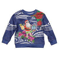 Guam Christmas Kid Ugly Christmas Sweater Poinsettia With Bougainvillea - Felis Pasgua! LT14 Kid Blue - Polynesian Pride