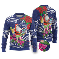Guam Christmas Ugly Christmas Sweater Poinsettia With Bougainvillea - Felis Pasgua! LT14 Blue - Polynesian Pride