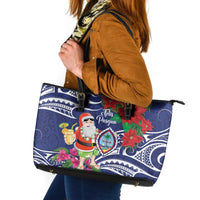 Guam Christmas Leather Tote Bag Poinsettia With Bougainvillea - Felis Pasgua! LT14 Blue - Polynesian Pride
