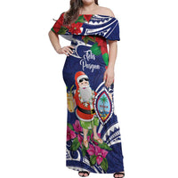Guam Christmas Off Shoulder Maxi Dress Poinsettia With Bougainvillea - Felis Pasgua! LT14 Women Blue - Polynesian Pride