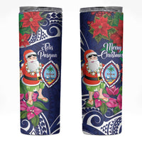 Guam Christmas Skinny Tumbler Poinsettia With Bougainvillea - Felis Pasgua! LT14 Blue - Polynesian Pride