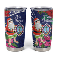 Guam Christmas Tumbler Cup Poinsettia With Bougainvillea - Felis Pasgua! LT14 Blue - Polynesian Pride