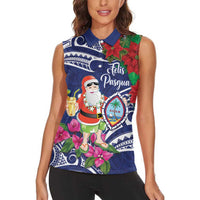 Guam Christmas Women Sleeveless Polo Shirt Poinsettia With Bougainvillea - Felis Pasgua! LT14 - Polynesian Pride