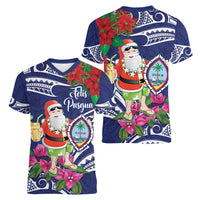 Guam Christmas Women V-Neck T-Shirt Poinsettia With Bougainvillea - Felis Pasgua! LT14 - Polynesian Pride
