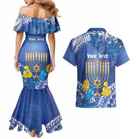 Personalised Hanukkah Jewish Festival Couples Matching Mermaid Dress and Hawaiian Shirt It's Lit - Polynesian Pattern LT14 - Polynesian Pride