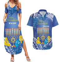 Personalised Hanukkah Jewish Festival Couples Matching Summer Maxi Dress and Hawaiian Shirt It's Lit - Polynesian Pattern LT14 Blue - Polynesian Pride