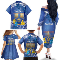 Personalised Hanukkah Jewish Festival Family Matching Off The Shoulder Long Sleeve Dress and Hawaiian Shirt It's Lit - Polynesian Pattern LT14 - Polynesian Pride