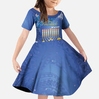 Personalised Hanukkah Jewish Festival Family Matching Short Sleeve Bodycon Dress and Hawaiian Shirt It's Lit - Polynesian Pattern LT14 Daughter's Dress Blue - Polynesian Pride