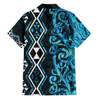 Turquoise Aotearoa Family Matching Long Sleeve Bodycon Dress and Hawaiian Shirt Taniko Motifs With Paua Shell Kowhaiwhai LT14 - Polynesian Pride
