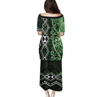 Green Aotearoa Family Matching Puletasi and Hawaiian Shirt Taniko Motifs With Paua Shell Kowhaiwhai LT14 - Polynesian Pride