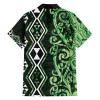 Green Aotearoa Family Matching Short Sleeve Bodycon Dress and Hawaiian Shirt Taniko Motifs With Paua Shell Kowhaiwhai LT14 - Polynesian Pride