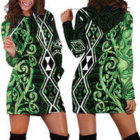Green Aotearoa Hoodie Dress Taniko Motifs With Paua Shell Kowhaiwhai LT14 - Polynesian Pride
