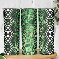 Green Aotearoa Skinny Tumbler Taniko Motifs With Paua Shell Kowhaiwhai LT14 - Polynesian Pride