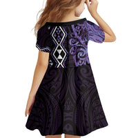 Purple Aotearoa Family Matching Off Shoulder Short Dress and Hawaiian Shirt Taniko Motifs With Paua Shell Kowhaiwhai LT14 - Polynesian Pride