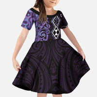 Purple Aotearoa Family Matching Tank Maxi Dress and Hawaiian Shirt Taniko Motifs With Paua Shell Kowhaiwhai LT14 Daughter's Dress Purple - Polynesian Pride