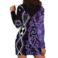 Purple Aotearoa Hoodie Dress Taniko Motifs With Paua Shell Kowhaiwhai LT14 - Polynesian Pride