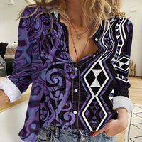 Purple Aotearoa Women Casual Shirt Taniko Motifs With Paua Shell Kowhaiwhai LT14 Female Purple - Polynesian Pride