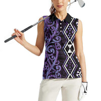 Purple Aotearoa Women Sleeveless Polo Shirt Taniko Motifs With Paua Shell Kowhaiwhai LT14 - Polynesian Pride