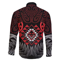 Aotearoa Kiwi Taniko Family Matching Off The Shoulder Long Sleeve Dress and Hawaiian Shirt Silver Fern With Maori Koru Pattern LT14 - Polynesian Pride