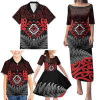 Aotearoa Kiwi Taniko Family Matching Puletasi and Hawaiian Shirt Silver Fern With Maori Koru Pattern LT14 - Polynesian Pride