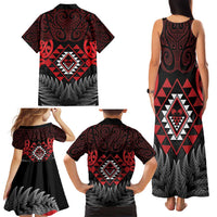 Aotearoa Kiwi Taniko Family Matching Tank Maxi Dress and Hawaiian Shirt Silver Fern With Maori Koru Pattern LT14 - Polynesian Pride