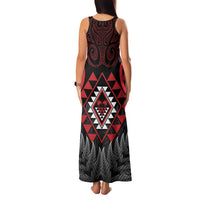 Aotearoa Kiwi Taniko Family Matching Tank Maxi Dress and Hawaiian Shirt Silver Fern With Maori Koru Pattern LT14 - Polynesian Pride