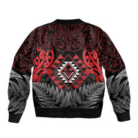Aotearoa Kiwi Taniko Sleeve Zip Bomber Jacket Silver Fern With Maori Koru Pattern