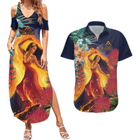 Hawaii Kilauea Big Islands Couples Matching Summer Maxi Dress and Hawaiian Shirt Pele Goddess With Tropical Flowers LT14 Art - Polynesian Pride