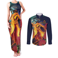 Hawaii Kilauea Big Islands Couples Matching Tank Maxi Dress and Long Sleeve Button Shirt Pele Goddess With Tropical Flowers LT14 Art - Polynesian Pride